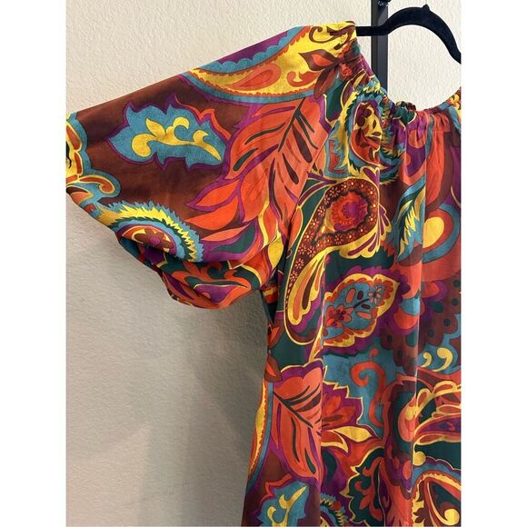 Size 1X Easel Los Angeles Paisley Bubble Sleeve Dress in Multicolor - Picture 7 of 11